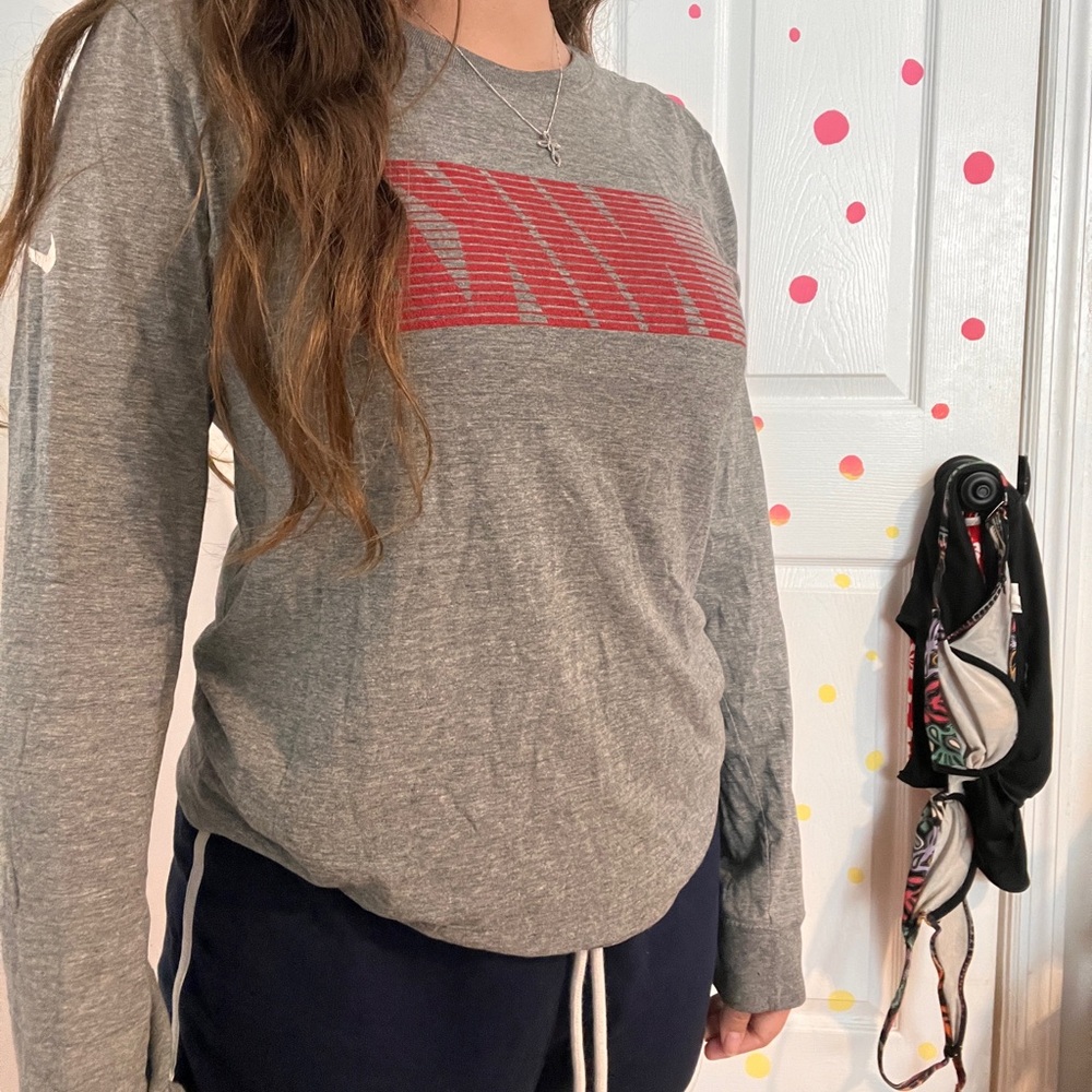 Nike Heather Gray Long Sleeve with Red Graphic